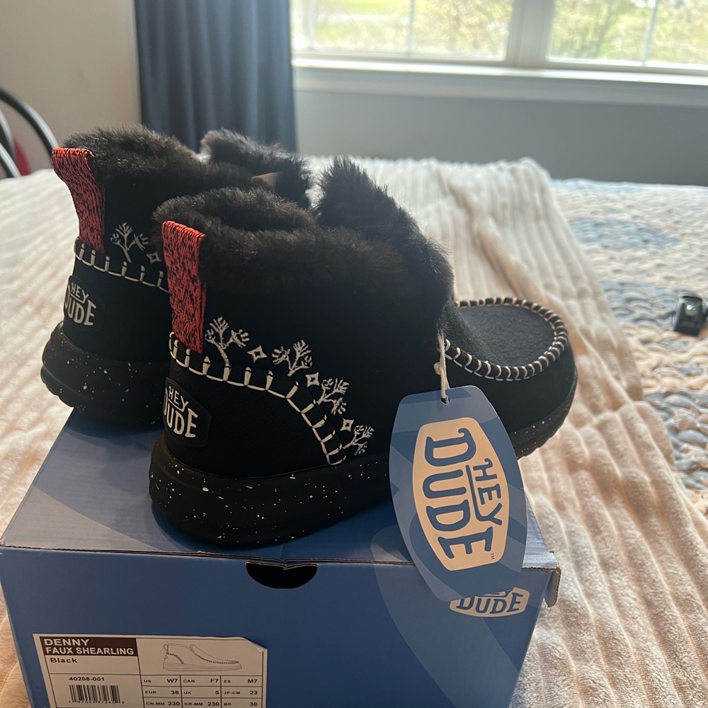 Hey Dude Booties. Black with white stitching.